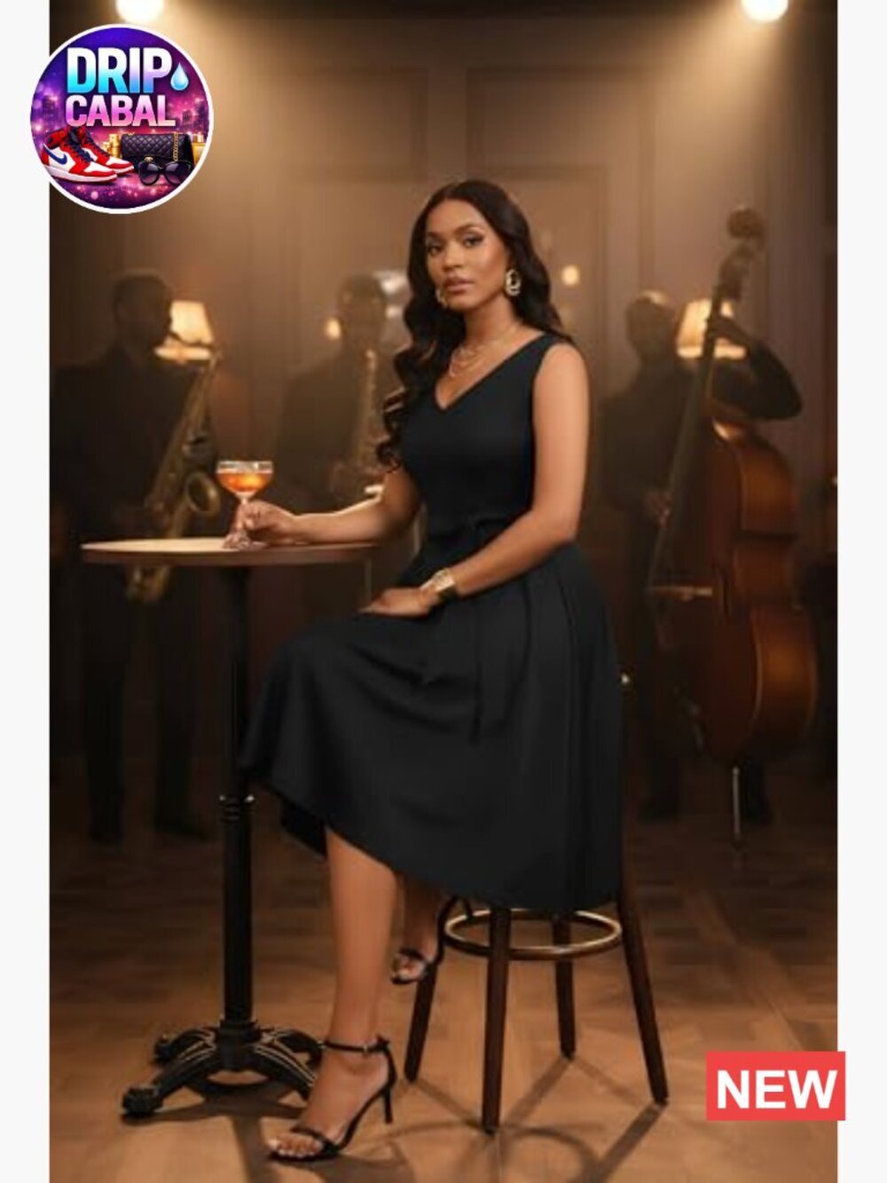 Sleeveless V-Neck Cocktail Dress with Belt and Pockets - Picture 7 of 7